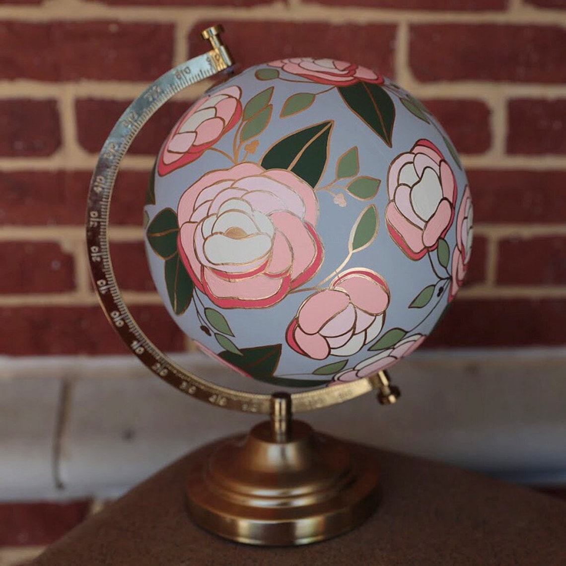 Custom Flowered Globe Globe With Flowers Hand Painted Etsy