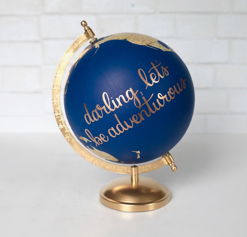 Gold & Neutral Painted Globe Guest Globe Custom Hand Lettering Exposed Countries Wedding Guestbook Wedding Globe 8 Diameter image 4