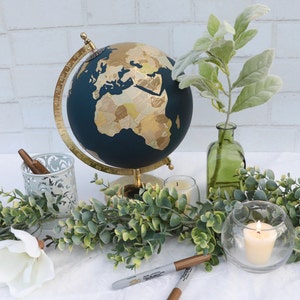 Gold & Neutral Painted Globe Guest Globe Custom Hand Lettering Exposed Countries Wedding Guestbook Wedding Globe 8 Diameter image 7