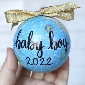 Welcome to the World Baby Globe Ornament, New Baby Gift, Pregnancy Announcement, Gender Reveal Ornament, Baby's First Christmas image 4