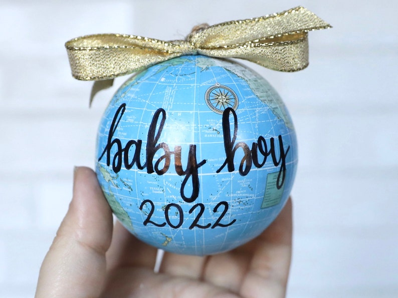 Welcome to the World Baby Globe Ornament, New Baby Gift, Pregnancy Announcement, Gender Reveal Ornament, Baby's First Christmas image 4