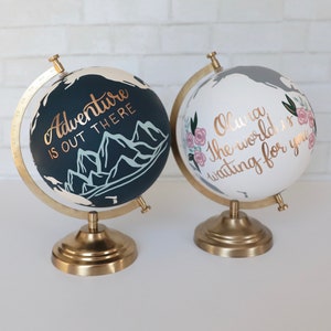 Baby Nursery Globe, Hand Painted, Travel and Adventure Decoration, Baby Shower Gift, Custom Colors & Quote or Name and Birthday, 8 Diameter image 3