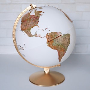 Chincheta de viaje con forma de globo terráqueo, regalo personalizado para viajeros, chinchetas para marcar destinos, chinchetas para mapas del mundo, decoración del hogar, mapas, regalo único hecho a mano de 30 cm.