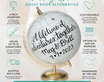 Wedding Guest Book Alternative, Personalized Globe Guest Book, Travel Wedding Decor, Destination Wedding Guestbook