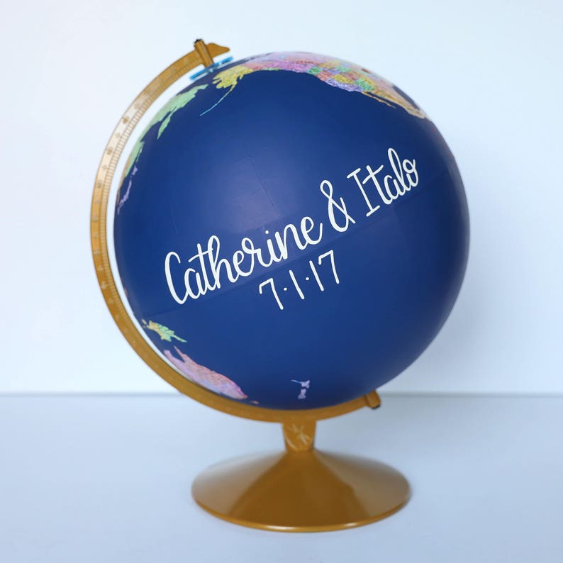 Custom Wedding Globe – Perfect for Wedding Guestbook or Centerpiece – Hand Painted – 12 Diameter – Travel, Boho Chic, Guestbook Alternative