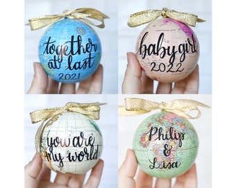 Globe Christmas Ornament, Custom Personalized Holiday Present, World Globe, 2022 Christmas Tree, Travel Map, Adventure Gift, Travel Ornament