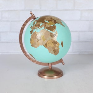 Gold & Neutral Painted Globe Guest Globe Custom Hand Lettering Exposed Countries Wedding Guestbook Wedding Globe 8 Diameter image 8