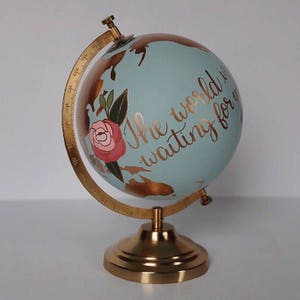 Baby Nursery Globe, Hand Painted, Travel and Adventure Decoration, Baby Shower Gift, Custom Colors & Quote or Name and Birthday, 8 Diameter image 7