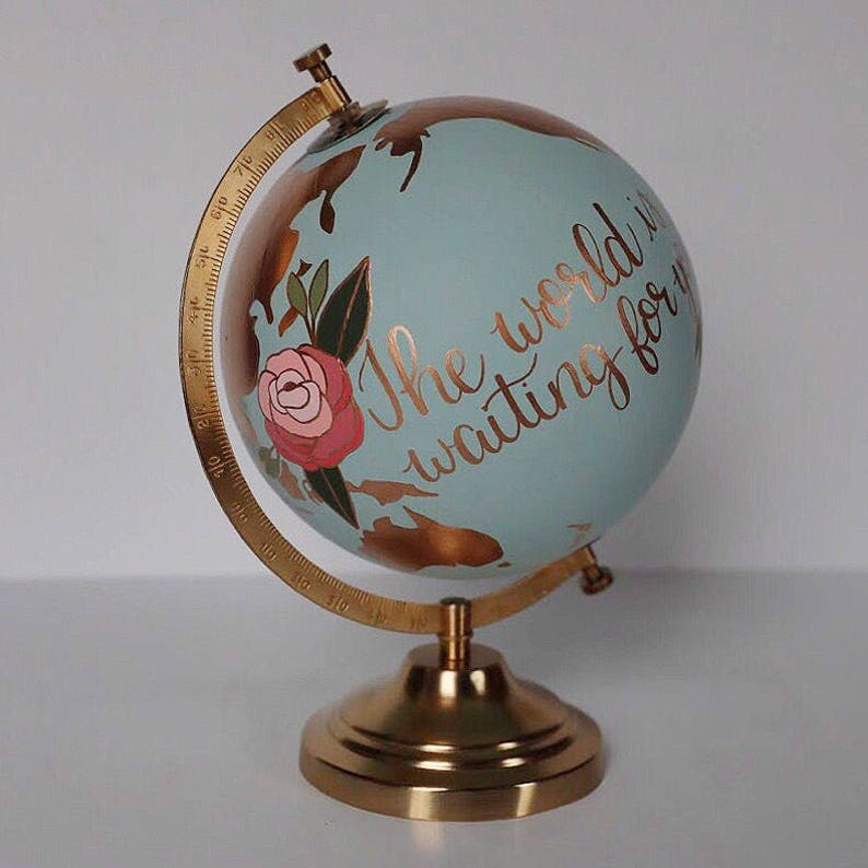 Baby Nursery Globe, Hand Painted, Travel and Adventure Decoration, Baby Shower Gift, Custom Colors & Quote or Name and Birthday, 8 Diameter image 7