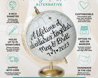 Wedding Guest Book Alternative, Personalized Globe Guest Book, Travel Wedding Decor, Destination Wedding Guestbook