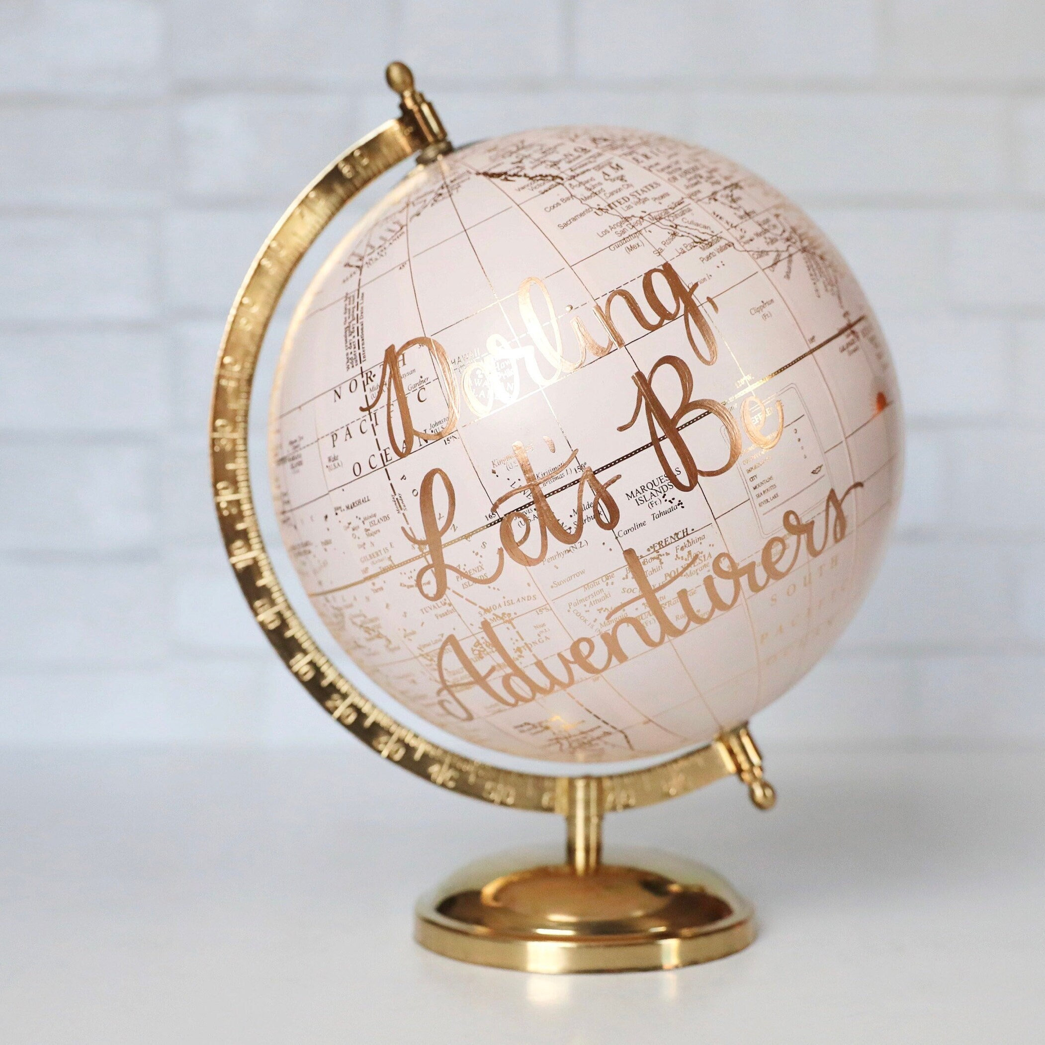 Baby Girl Nursery Travel Decor Globe Light Pink Gold World Globes Shower Guest Book Alternative Cute Blush Girls Room Art Maps 8"