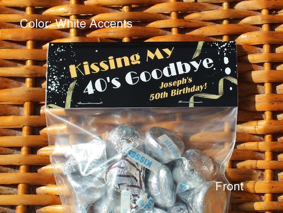 Personalized 50th Birthday Treat Bags: Kissing 40s Goodbye w/ 1976 Trivia