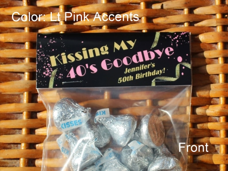 50th Birthday Party Favors Kissing My 40's Goodbye 50th Birthday Treat Bags 1974 Trivia Milestone Birthday Sold in sets of 1 dozen image 3