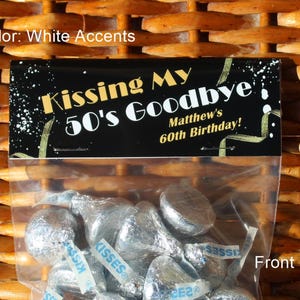 60th Birthday Party Favor | Kissing My 50's Goodbye | 1965 Trivia | 60th Birthday Candy Bags | Personalized - Qty 12