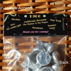 60th Birthday Party Favor Bags: 1966 Trivia, Personalized, Kissing 50's Goodbye - Set of 12 Bild 6