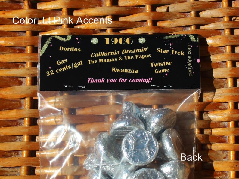 60th Birthday Party Favor Bags: 1966 Trivia, Personalized, Kissing 50's Goodbye - Set of 12 Bild 6