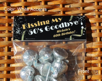 60th Birthday Party Favor Bags: 1966 Trivia, Personalized, Kissing 50's Goodbye - Set of 12
