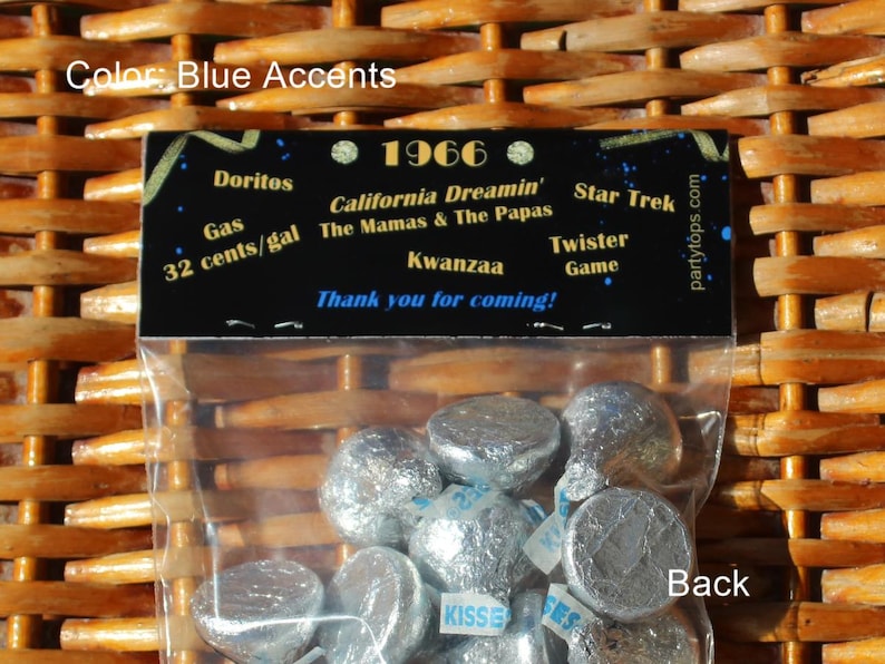 60th Birthday Party Favor Bags: 1966 Trivia, Personalized, Kissing 50's Goodbye - Set of 12 Bild 8