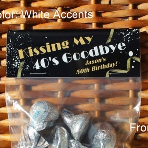 50th Birthday Party Favors Kissing My 40's Goodbye 50th Birthday Treat Bags 1974 Trivia Milestone Birthday Sold in sets of 1 dozen image 1