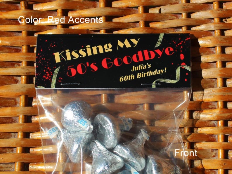 60th Birthday Party Favor Bags: 1966 Trivia, Personalized, Kissing 50's Goodbye - Set of 12 Bild 3