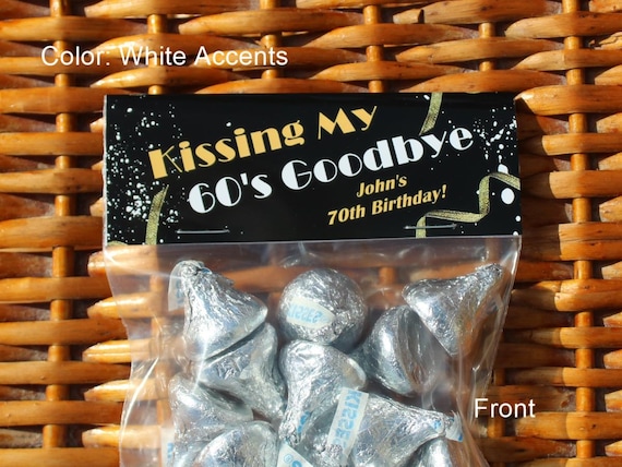 70th Birthday Treat Bag Toppers: Personalized Party Favors w/ 1956 Trivia Kissing 60's Goodbye (Set of 12)