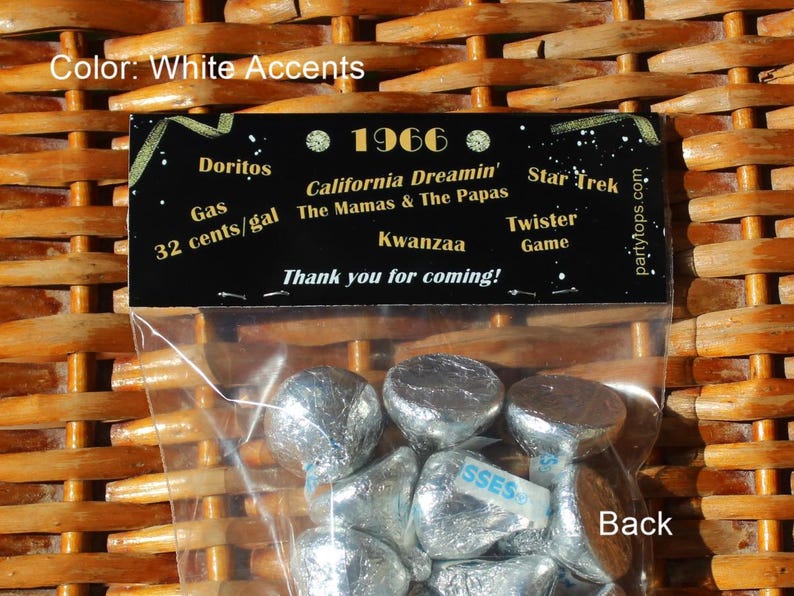 60th Birthday Party Favor Bags: 1966 Trivia, Personalized, Kissing 50's Goodbye - Set of 12 Bild 2