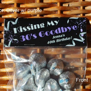 40th Birthday Personalized Treat Bag Toppers: Kissing 30's Goodbye 1986 Trivia, Set of 12