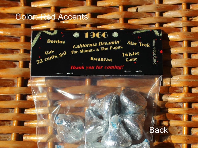 60th Birthday Party Favor Bags: 1966 Trivia, Personalized, Kissing 50's Goodbye - Set of 12 Bild 4
