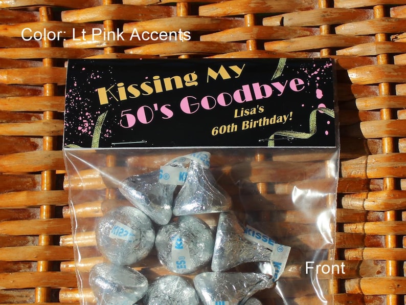 60th Birthday Party Favor Bags: 1966 Trivia, Personalized, Kissing 50's Goodbye - Set of 12 Bild 5
