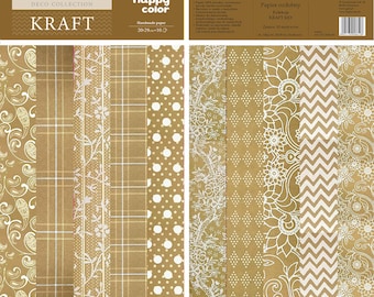 Handmade decorative paper, mix of ten kraft designs, beautiful decorative paper for scrapbooking