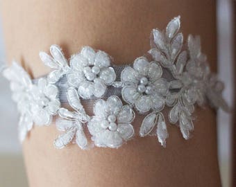 Wedding Garter Set Light Ivory BEADED JAMIE Elopement Wedding Lingerie Keepsake Handmade Gift Set Option Non-Slip Does Not Fall Down Quality