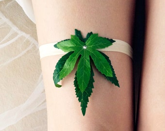 Ganja Garter Wedding Bride Non-Slip Plus Size Petite Available All Sizes Made To Measure Marijuana Stoner Bridal Party MARY JANE Pot HYBRID