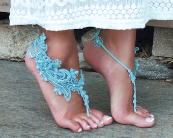 ISLAND BLUE Lace Barefoot Sandals LISA Something Blue Foot Accessory Bride to Be Present Gift Fiance Daughter Sister Friend Malibu Tropical