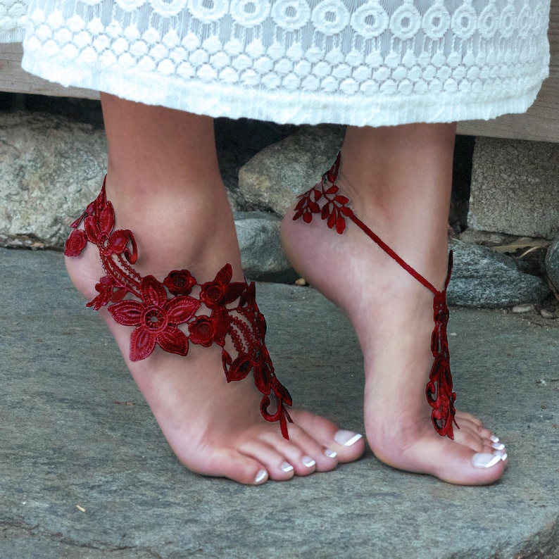 Dark Red CRANBERRY Bridal Shoe TIFFANY Barefoot Sandel Etsy