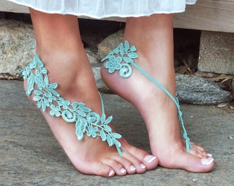 AQUA Barefoot Sandals, LYNSAY Mint Tiffny Bleu Green Match Wedding Colors Comfortable Bride Shoes Something Blue Tradition Gift Prom Beachy