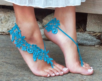 Sandalias descalzas AZUL CIELO, LYNSAY, Zapatos de novia, Zapatillas de encaje para bodas de destino, Azul agua, Tendencia imprescindible, Playa, Cómodo, Océano, Mar, Piscina