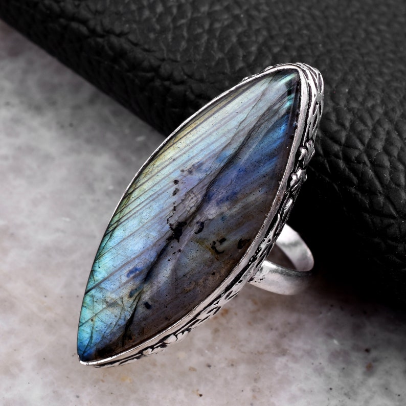 Gift for Her Multi Flash Labradorite Rings Multi Fire Labradorite Gemstone Ring Spinel Statement Ring Silver Overlay Labradorite Ring