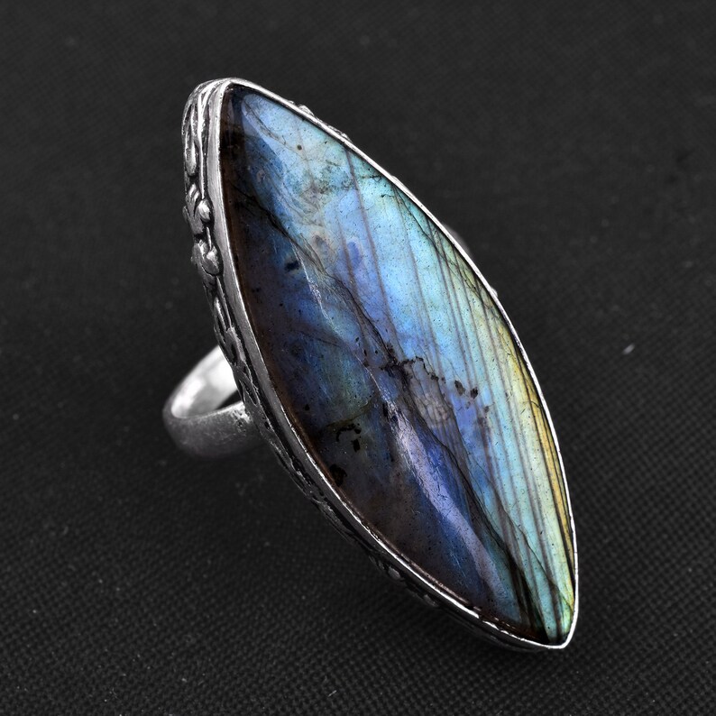 Gift for Her Multi Flash Labradorite Rings Multi Fire Labradorite Gemstone Ring Spinel Statement Ring Silver Overlay Labradorite Ring