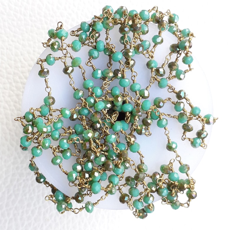 Green Turquoise Hydro Gemstone Gold Plated Beaded Rosary Wire Linked Craft Chain