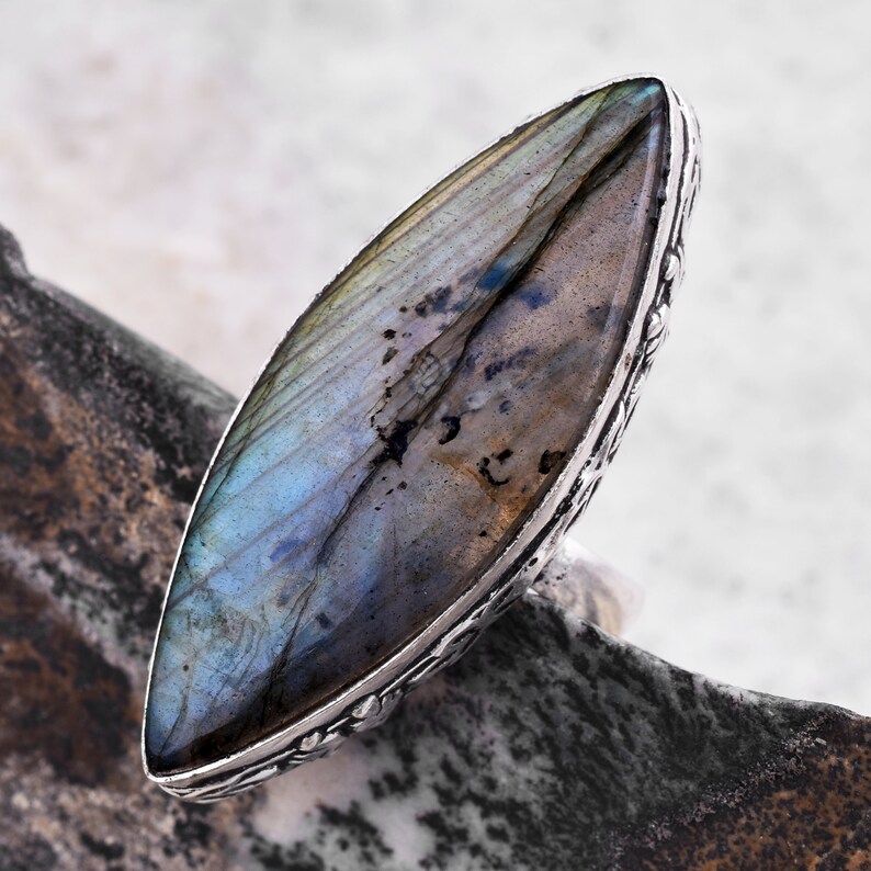 Gift for Her Multi Flash Labradorite Rings Multi Fire Labradorite Gemstone Ring Spinel Statement Ring Silver Overlay Labradorite Ring