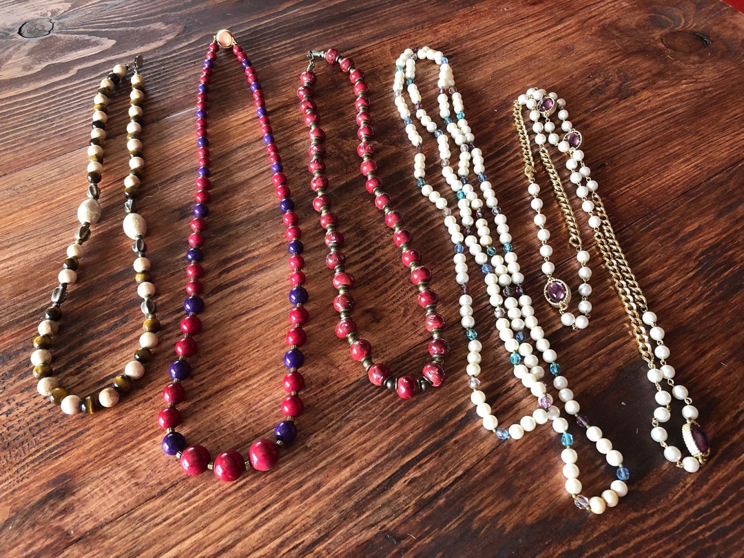 Lot of 5 Vintage Costume Jewelry Necklaces Etsy