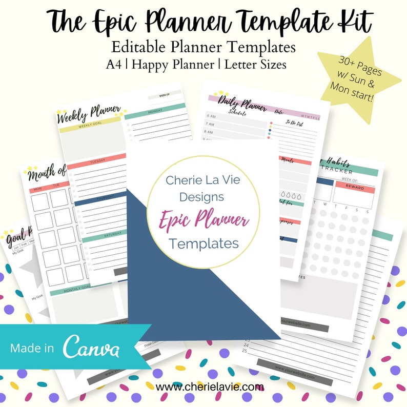 Epic Planner Printable Template Kit Customized Planner Undated Digital Download Monthly, Weekly, Daily Goal Planner Calendar image 1