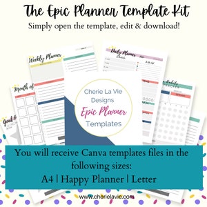 Epic Planner Printable Template Kit Customized Planner Undated Digital Download Monthly, Weekly, Daily Goal Planner Calendar image 4