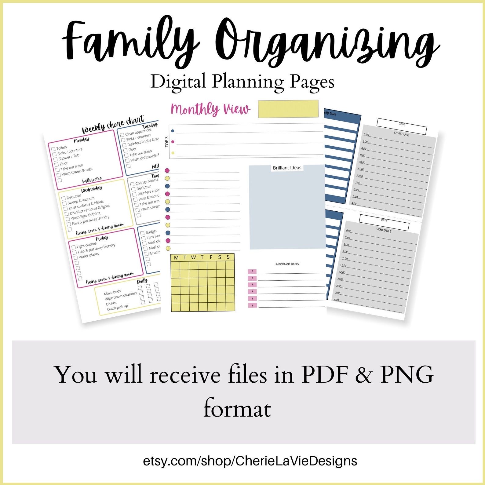 Family Organizing Digital Planner Set Chore Tracker Task Chart || Daily ...