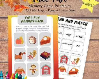 Fall Fun Memory Game Printable for Children