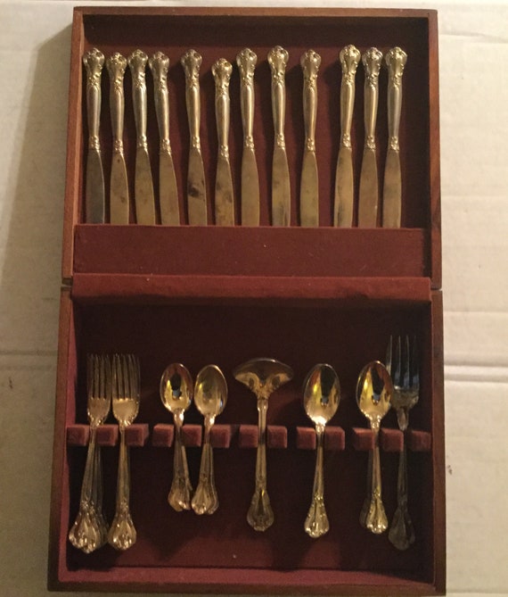 1950s Antique Godinger Gold Plated Floral Flatware Set for 12 Etsy