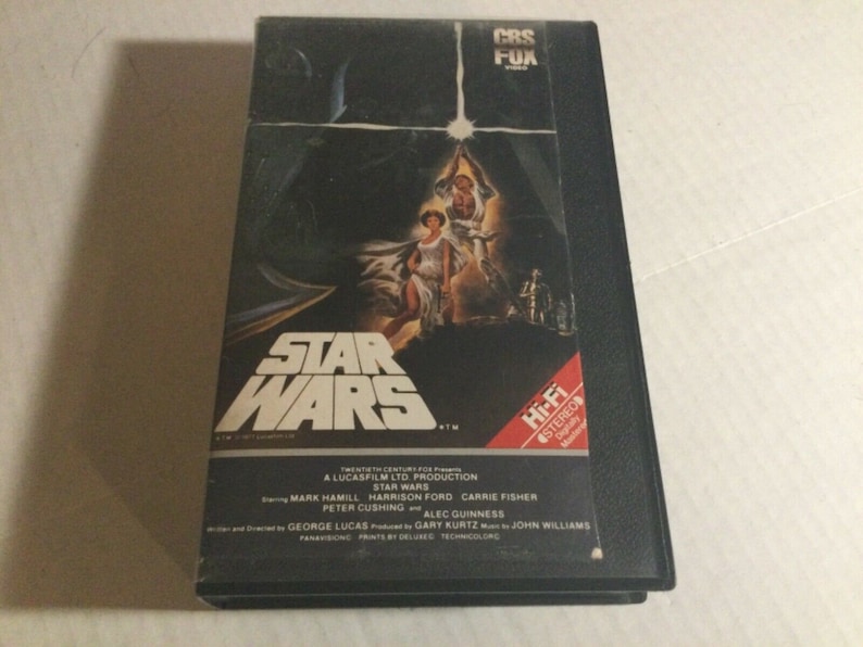 Vintage star wars cbs fox red label vhs tape 1130 hi-fi a new hope 1984 rental imagem 1