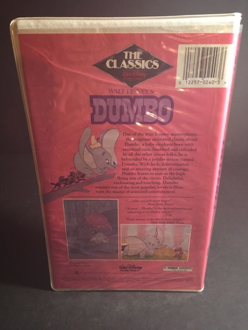 Walt Disneys Dumbo Vhs 1985 Black Diamond Pink Spine Tape 024 Rare Etsy 