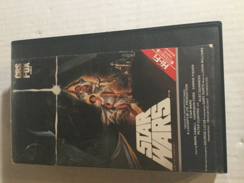 Vintage star wars cbs fox red label vhs tape 1130 hi-fi a new hope 1984 rental imagem 2