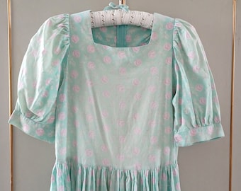 Laura Ashley Green Puff Sleeve Dress